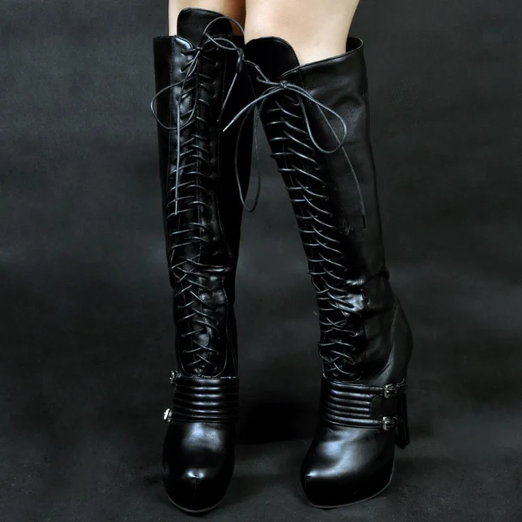 2016 new fashion boots lace up platform high heels boots shoes woman botas feminina over knee winter boots feminina inverno