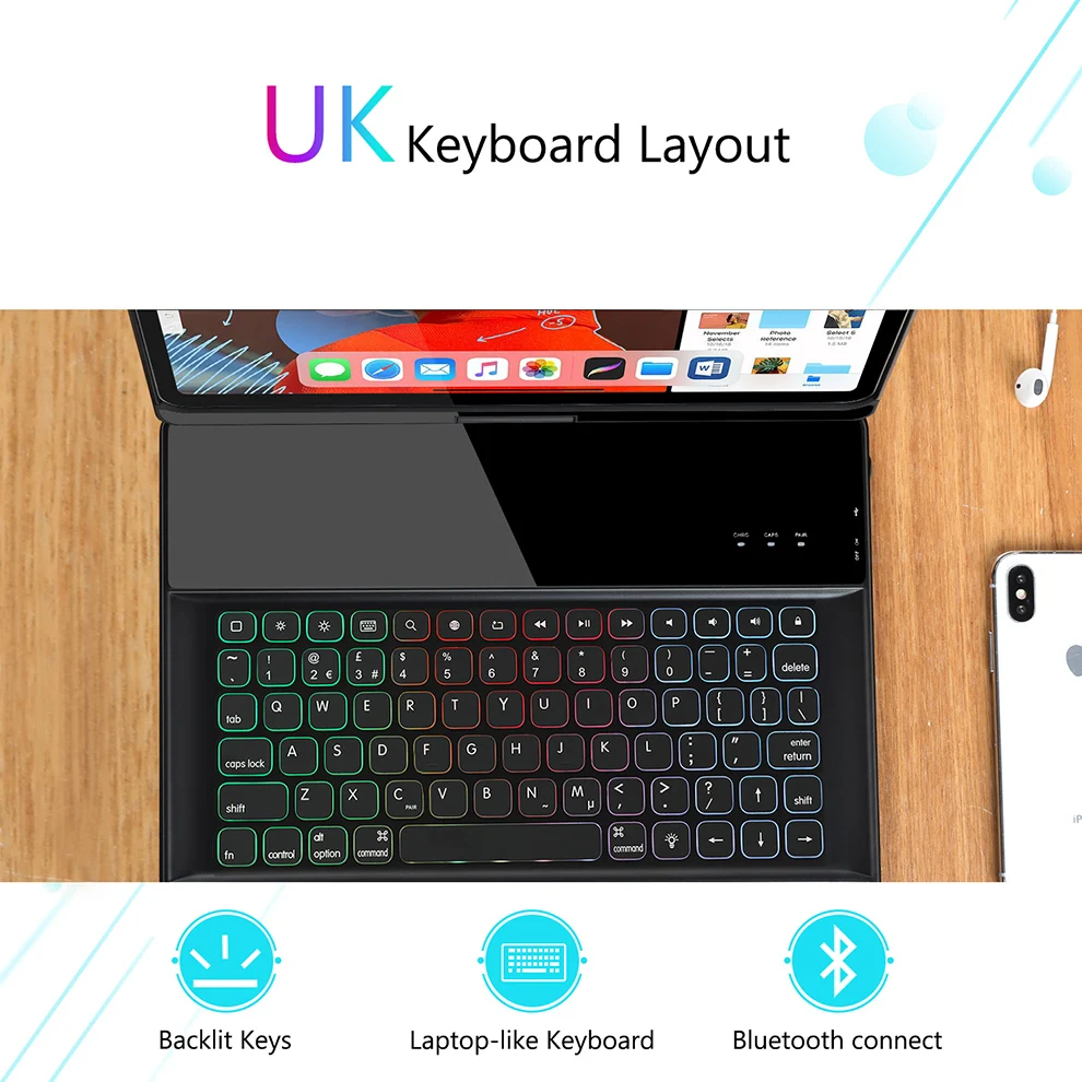 SeenDa беспроводной Чехол-клавиатура для iPad 12,9 7 цветов с подсветкой iPad клавиатура Buletooth и держатель для карандашей