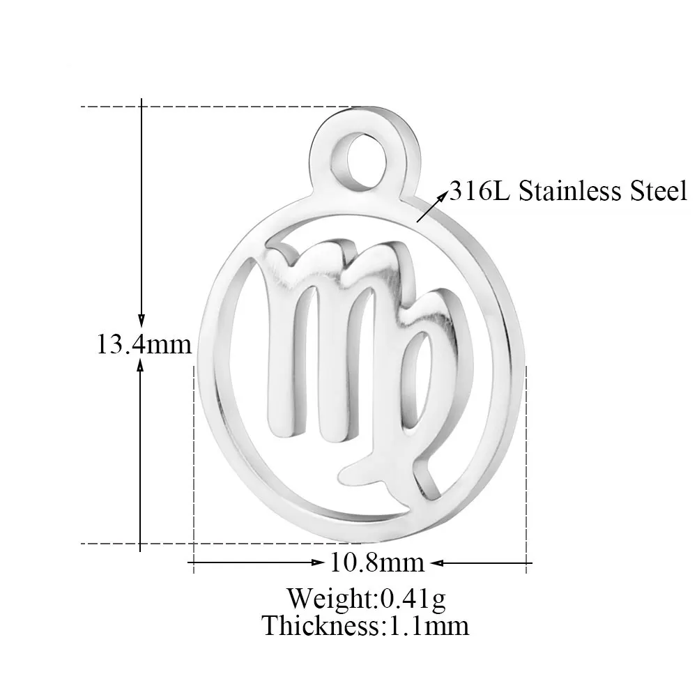 10 шт./лот, нержавеющая сталь, лазерная резка, Знак зодиака, амулеты, стальная наклейка, значок, сделай сам, металлическая подвеска, амулеты для изготовления ювелирных изделий