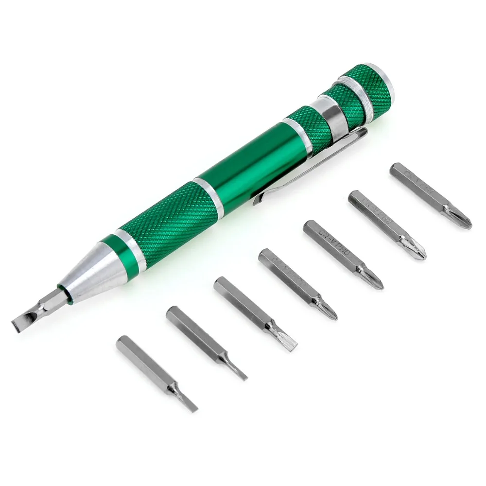 Aluminum Alloy 8 In 1 Pocket Precision Screwdriver Bit Set Torx Star