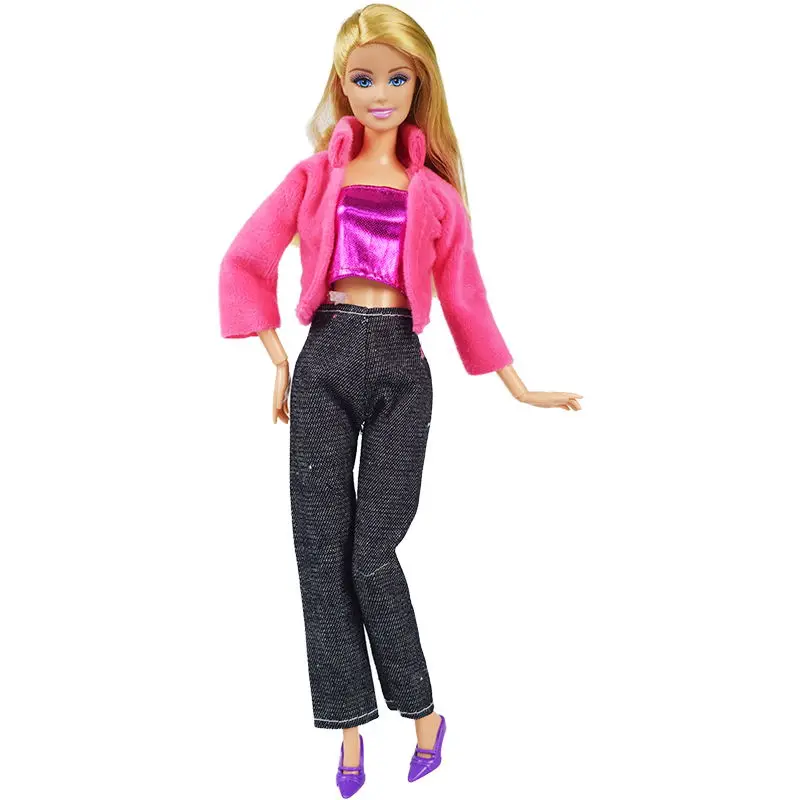 Модные вечерние куклы высокого качества, одежда для платья, аксессуары, лучший подарок, игрушки для девочек, элегантные брюки, юбка для куклы Барби, аксессуары - Цвет: Plush coat  jeans