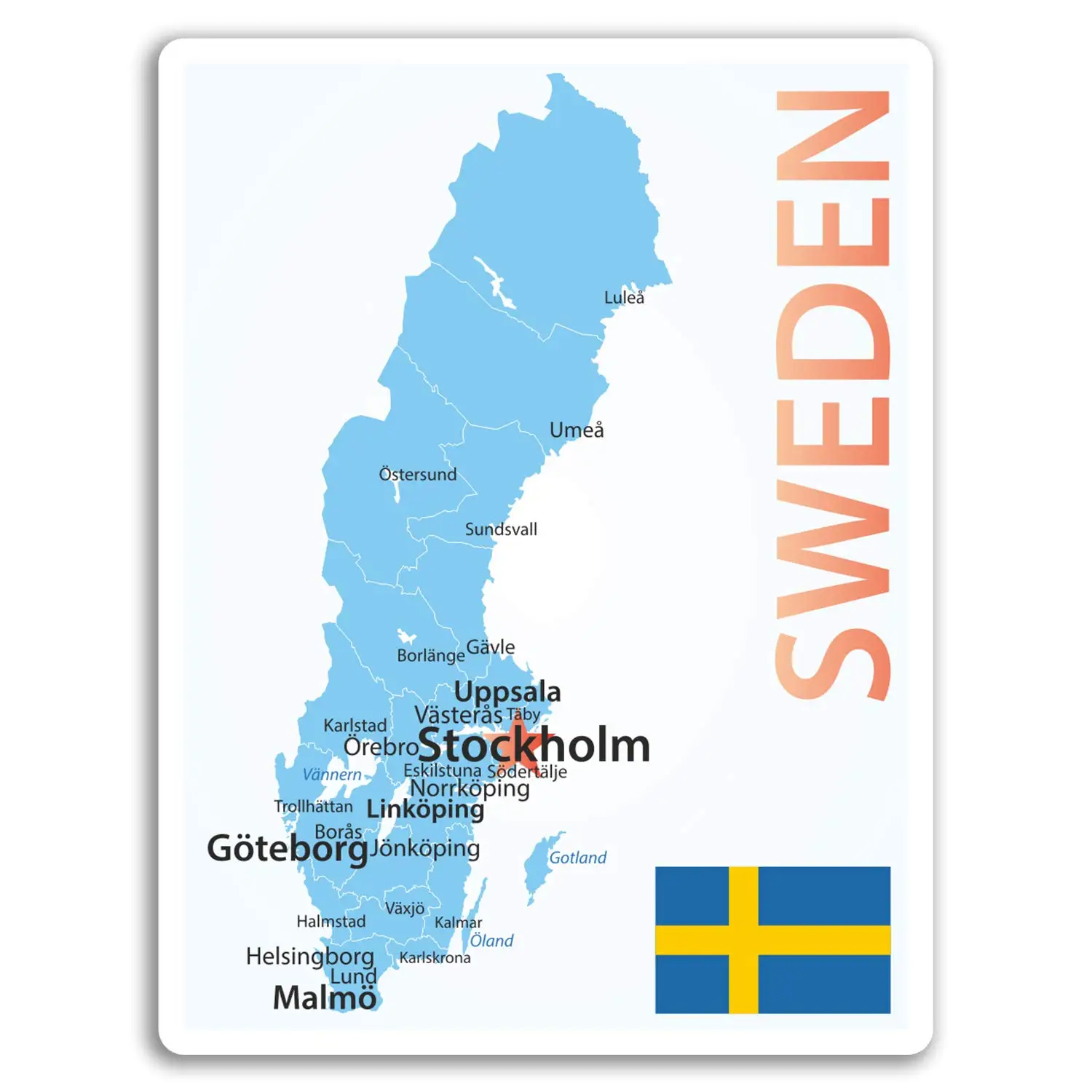 For 2x10cm Sweden Map Vinyl Stickers Travel Flag Sticker Laptop Luggage #17205 (10cm Tall) |