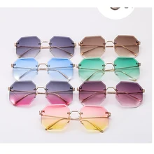 Большие прозрачные зеленые солнцезащитные очки без оправы, женские модные брендовые градиентные линзы, оттенки для женщин, 90 s, большие Восьмиугольные солнцезащитные очки