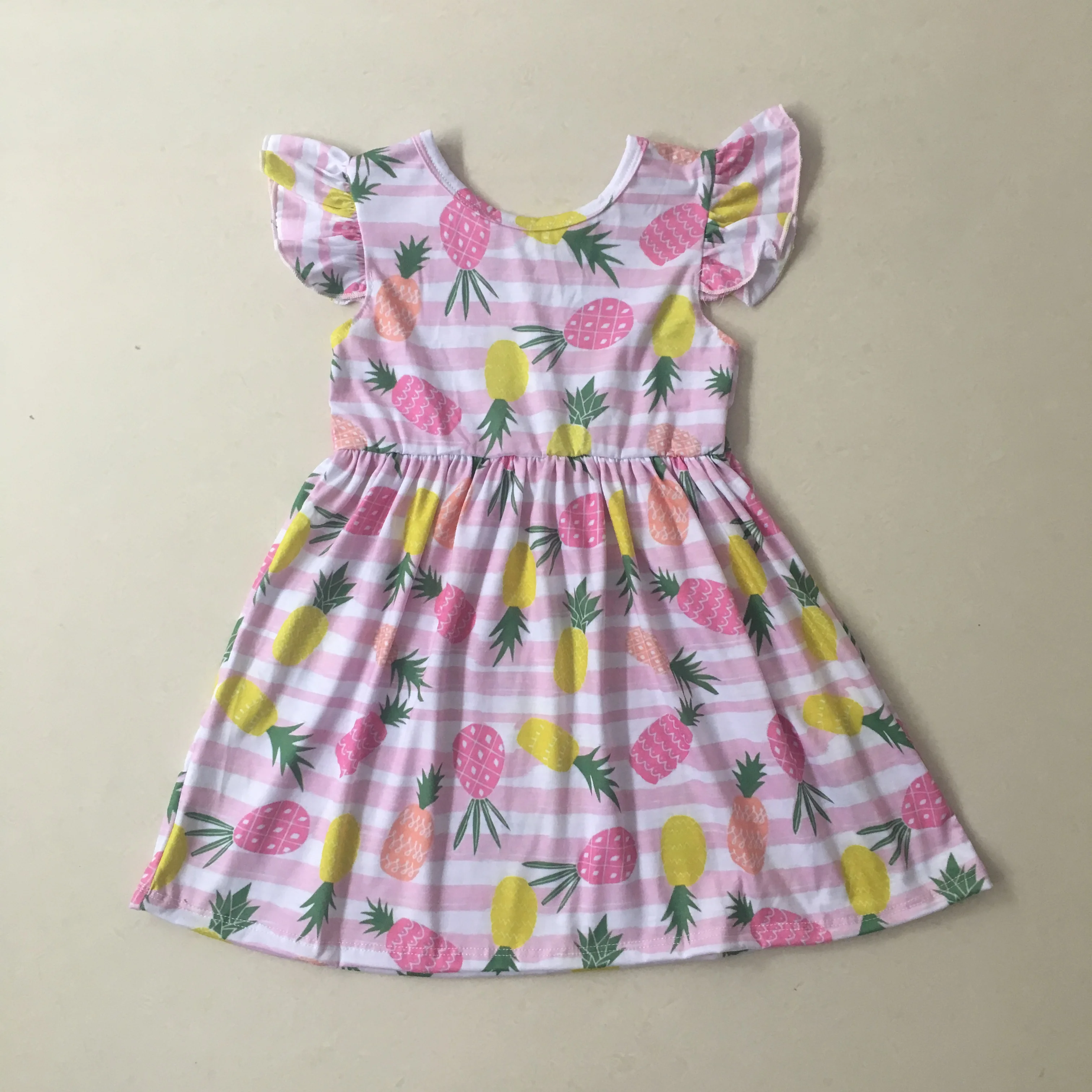 

Puresun Hot Sale New Design Baby Girls Pineapple Pattern Lovely Dress Flutter Sleeve Boutique Remake Summer Children Dress