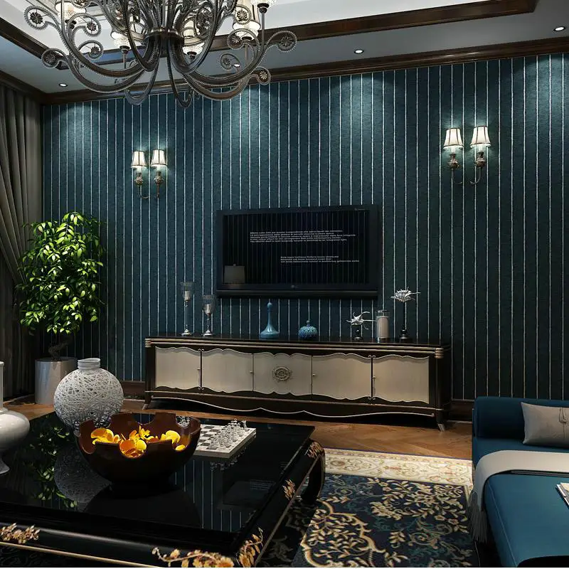 

0.53x10m minimalist Chinese style dark blue vertical stripes pattern wallpaper living room bedroom backdrop non-woven wallpaper
