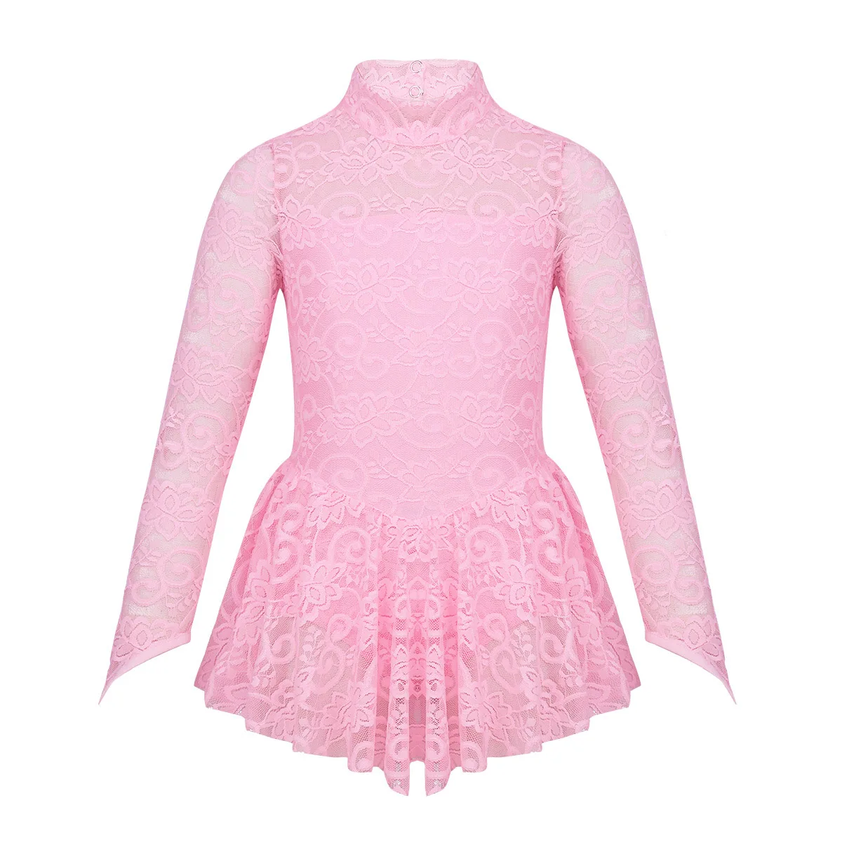 Iiniim/Детская танцевальная одежда с цветочным принтом; Кружевное платье-Скейтер для танцев со льдом; гимнастический купальник для девочек; современные танцевальные костюмы - Цвет: Pink