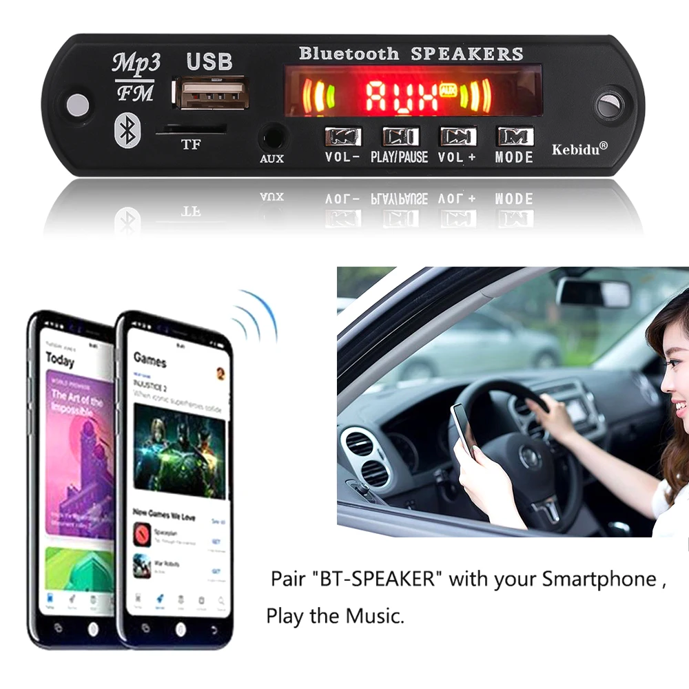KEBIDU цветной экран 5 в автомобильный Bluetooth MP3 декодер плата WAV WMA декодирование