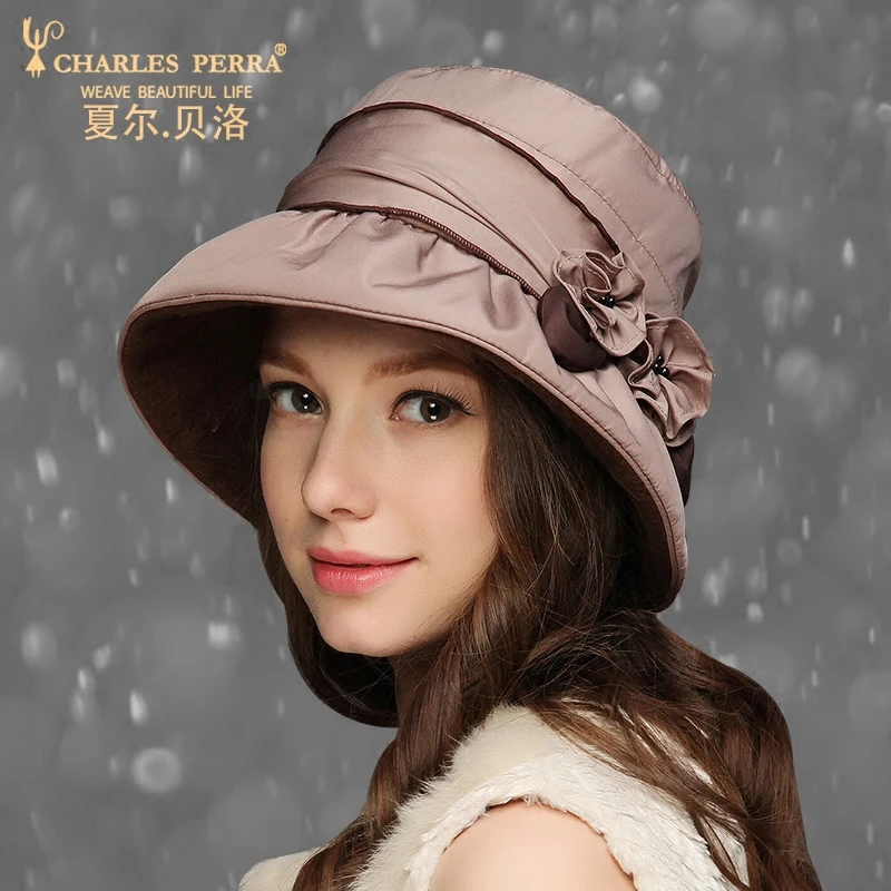 

Charles Perra Winter Hat Casual Fashion Hat Elegant Lady Bucket Hats Keep Warm Thicken Velvet Liner Snow Cap 6209