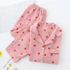 Spring New Ladies Pajamas Set Heart Printed Crepe Cotton Double-layer Gauze Turn-down Collar Long-sleeve Trousers Household Wear ► Photo 2/6