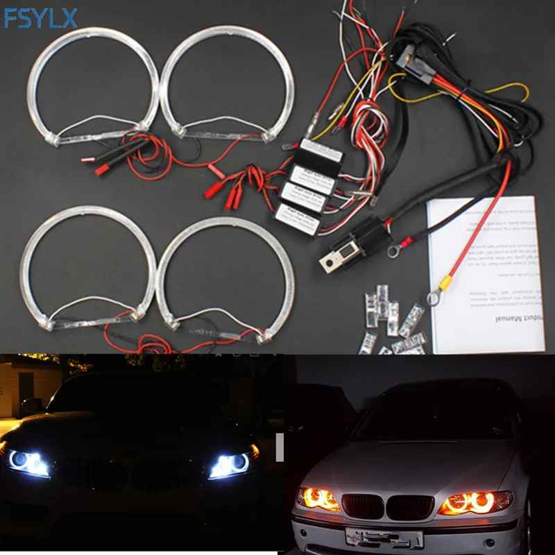 

2017 NEW 4*131mm LED Angel Eyes for BMW E46 E39 E38 E36 Projector SMD LED halo rings kit Yellow CREES LED angel eyes for bmw e46