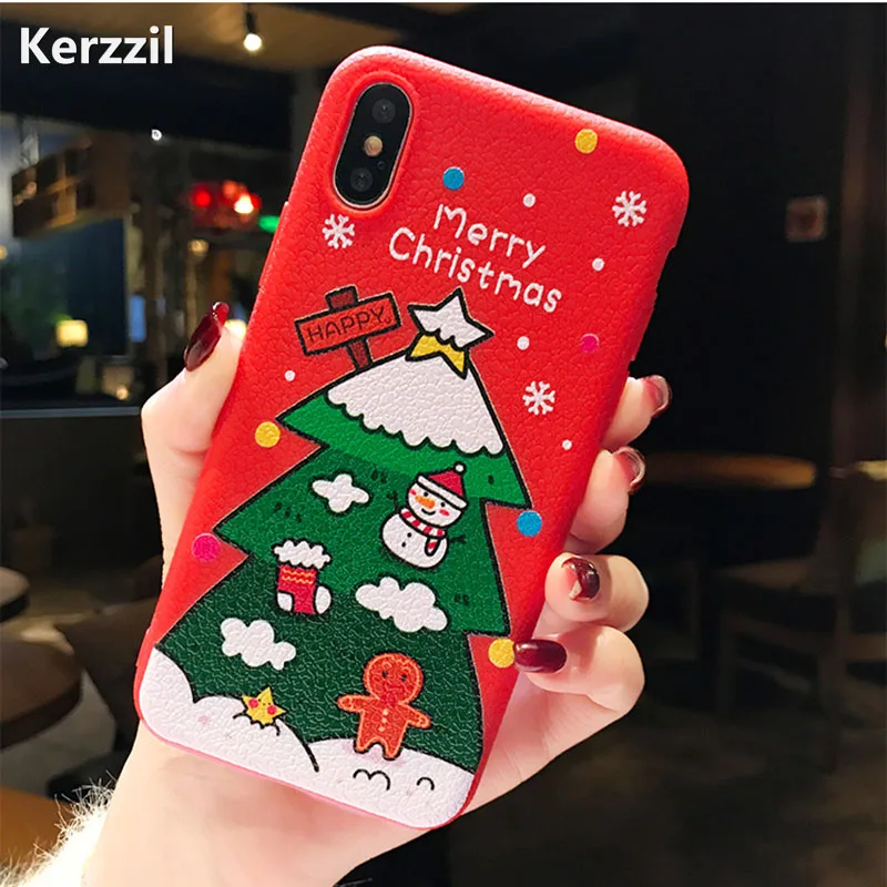 Kerzzil Cartoon Christmas Santa Claus Snowman Case For iPhone 7 8 6 S Plus Soft TPU Silicone Cover X XR XS Max |