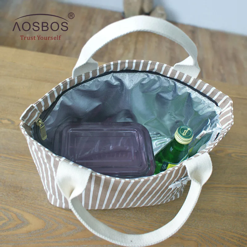 Aosbos в полоску, портативные Термосумки для обеда для женщин, детей, мужчин, модная сумка-холодильник для пикника, сумка для обеда, изолированная сумка для путешествий, сумки для еды