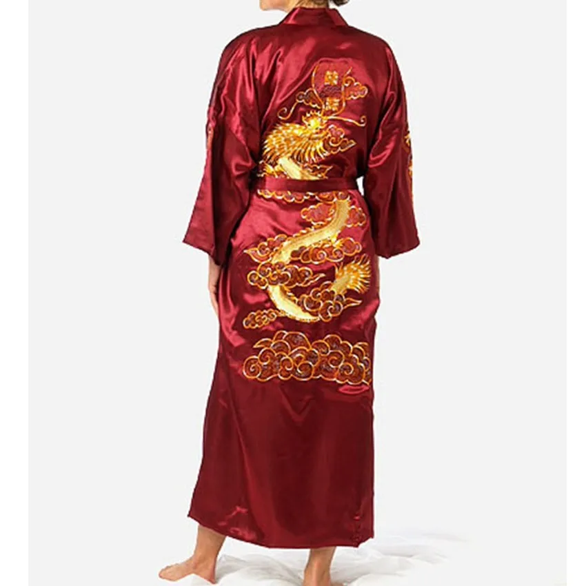 Bon amixyl Men’s Dressing Gown Bathrobe Satin Silk Bath Robe Kimono Gown Dragon Embroidery Yukata Hakma Vintage 