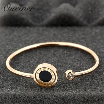 

Luxury Brand Love Jewelry Roman Numeral Turnable Bracelet Bangle For Women Black/White Shell Jewelry Two-Side Cuff Bangle K0058