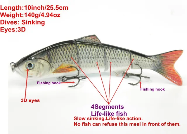 Fishing Lures Super Large 10inch/255mm 4-section Strong Body Hard