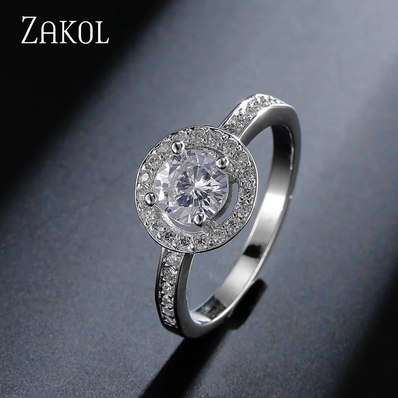 ZAKOL изысканное высококачественное круглое обручальное кольцо с кубическим