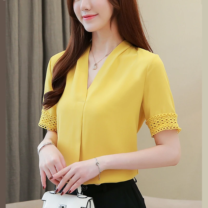 

Casual Chiffon Women Blouses Lace Short Sleeve White Women Shirts Plus Size Womens Tops and Blouses Ladies Tops