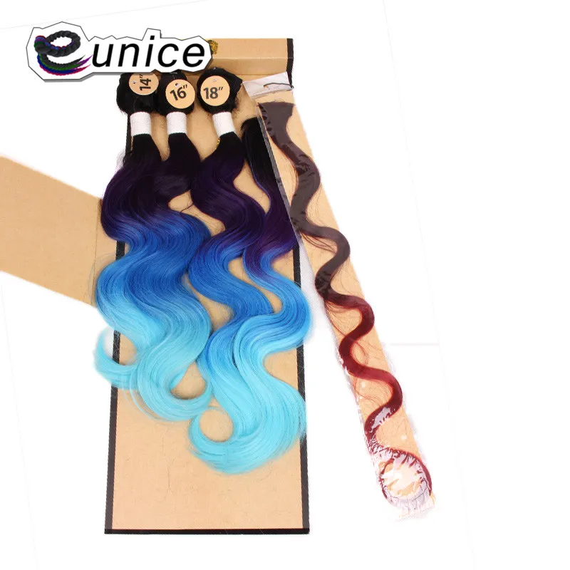 Synthetic Hair Extensions With One Closure Natural Body Wave Weft Hair Weaving Ombre Hair Weave  (69)
