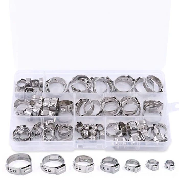 

GTBL 70Pcs/Set Single Ear Crimping Hose Clamp Single Ear Hose Clamps Hose Fuel Clamps Assortment For Hydraulic Hose Fuel 5.8-2