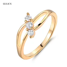 GULICX Vintage Rings for Women Gold color Finger Ring Round White Crystal Cubic Zirconia Engagement Ring