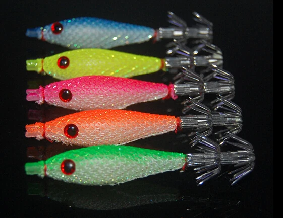 

Fishing takcle 5pcs 7cm squid jigs with 4# hook fishing squid lures soft fishing lure 5 colors