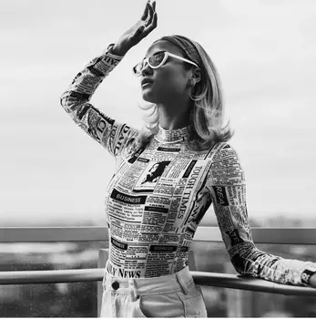 

Letters Print Long Sleeve High Neck Bodycon Sexy Christmas Bodysuit Autumn Winter Rompers Womens Jumpsuit Body Suit