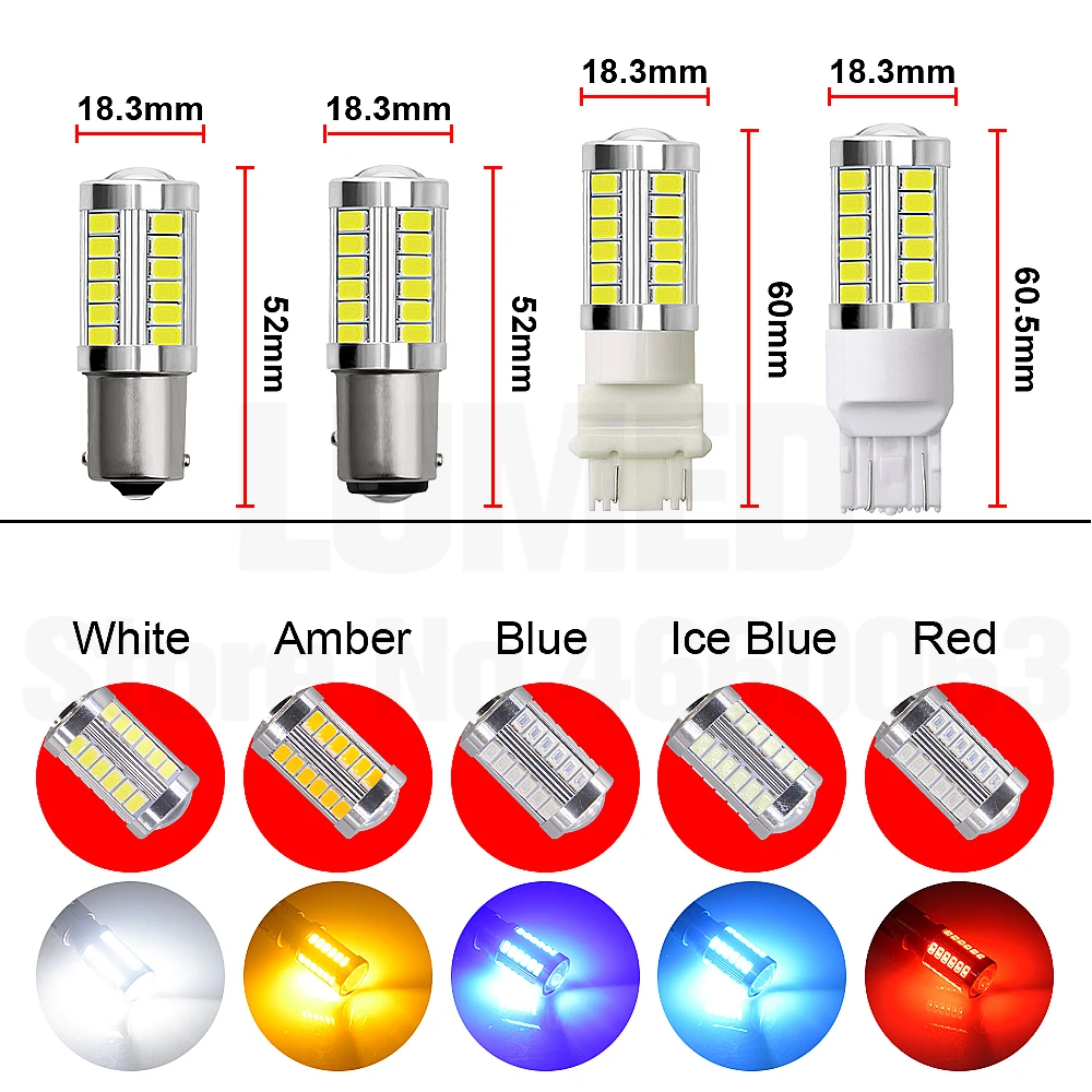 100x P21W LED 1156 T20 W21/5W P21/5w 7443 W21W 7440 Bay15d 3156 3157 33 5630 Car LED Bulb Auto DRL Stop Reverse Light