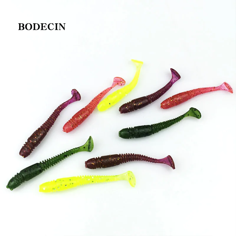 16pcs Fishing Takcle Lure Worms Artificial Soft Baits with salt smell T Tail  lures 50mm 1g Grubs Maggot Plastic Jig Head Texas (12)