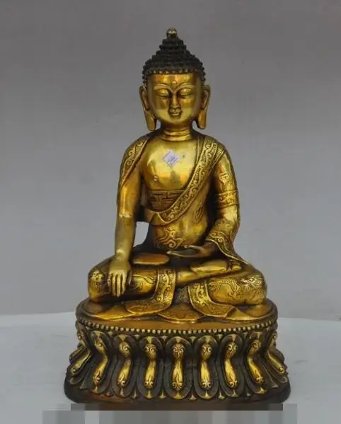 

S01662 tibet buddhism bronze gilt dragon sakyamuni Shakyamuni buddha lotus base statue