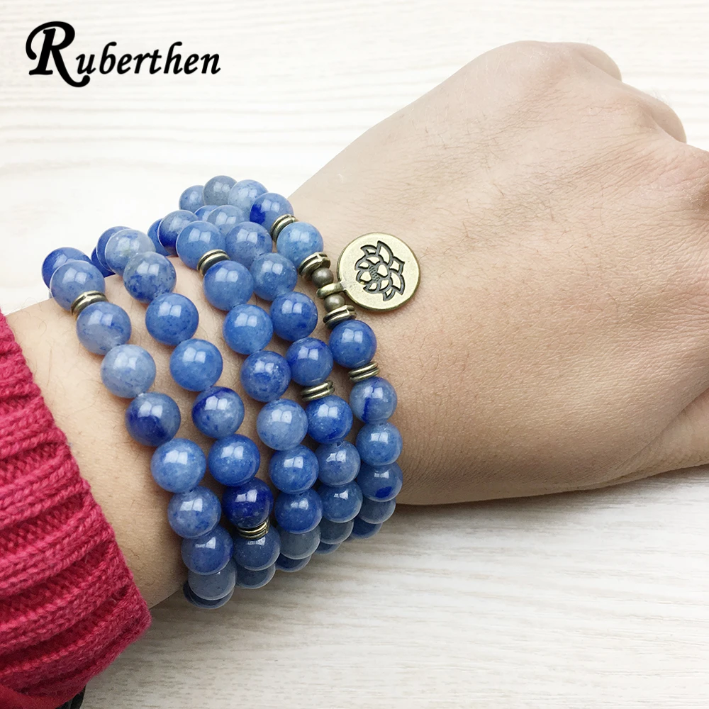 Ruberthen Новое поступление дизайн женский Мала Бусы браслет винтаж синий кварц авантюрин браслет Yogi ожерелье браслет с цветком лотоса