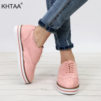 

Women's Autumn Footwear Oxfords Shoes For Women 2020 Flat shoes Female Brogue Sewing Platform Hollow out Lace Up Ladies Shoes