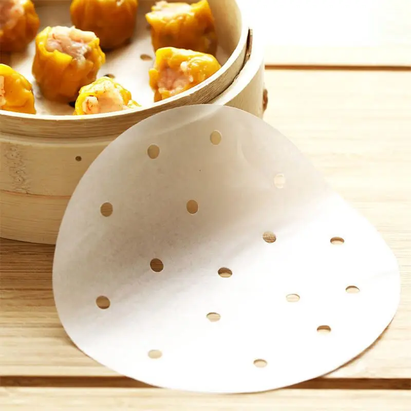 

VFGTERTE 100Pcs 7.5/9 inch Air Fryer Steamer Liners Wood Pulp Papers Cool Tool Surface Protector Non-Stick Steaming Basket Mat