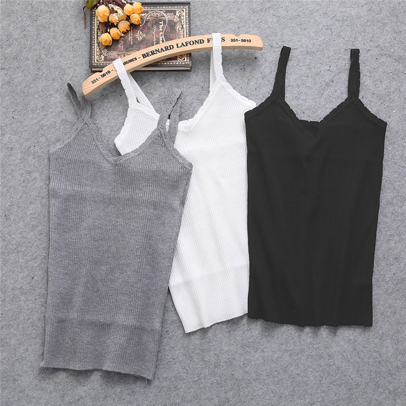

New Sexy Women Summer Plain Camisole Knitted Sling V-neck Wavy Vest Slim Tank Tops