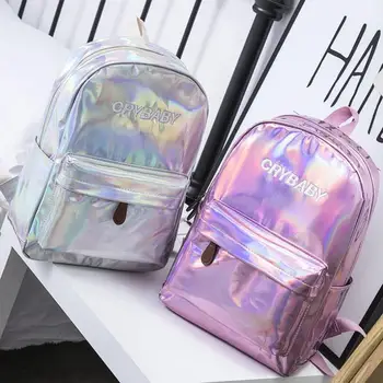 

Street Hip Pop Holographic Women Backpack Letters Laser Hologram PU Leather Girls Shoulder School Rucksack Mochila Feminina