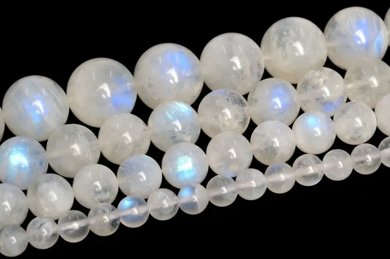 Size 5-9mm Natural White Rainbow Moonstone Smooth Beads 17Inchs Strand AAA Super Flashing Blue Fire Stone Necklaces Round Balls Beads B4