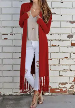 

Women's Autumn Warm Coat Loose Cardigan Kimono Long Sleeve Open Stitch Coat Shawl Kimono Cardigan Top With Tassel