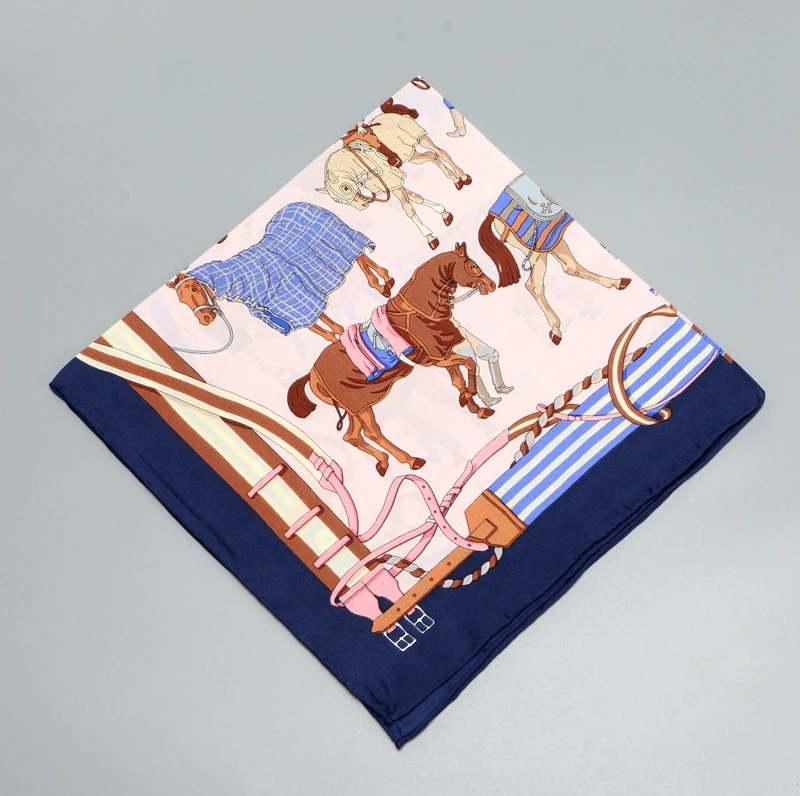 Лошади печати небольшой площади 100% шелковый шарф шейный платок бандана высокое качество ручной прокатки края женские подарки