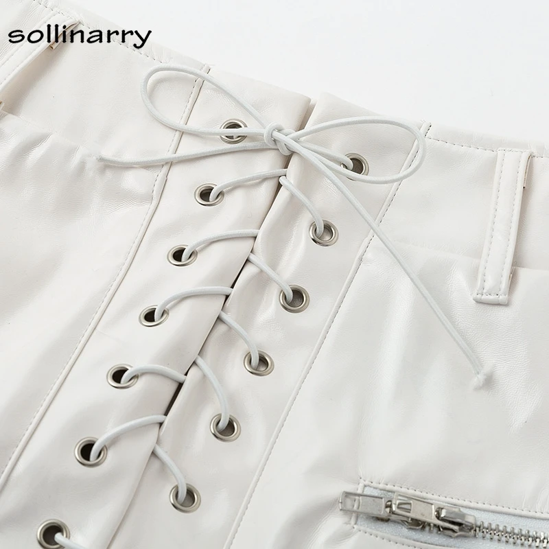 Sollinarry Сексуальная искусственная кожа Bodycon юбки женские на шнуровке и молнии