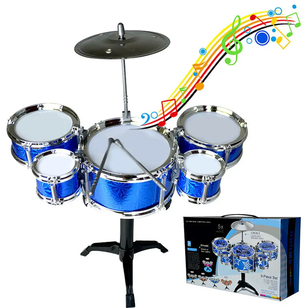 

Children Kids Jazz Drum Set Kit Musical Educational Instrument Toy 5 Drums + 1 Cymbal with Small Stool Drum Sticks for Kids