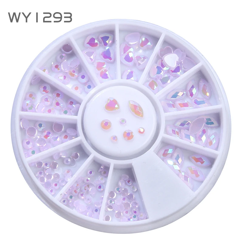 WY1293 ELESSICAL Candy Colorful Nail Rhinestones In Wheel Flatback Heart 3D Acrylic Strass Nail Art Decorations Horese Eye Accessories