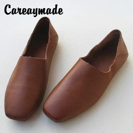 

Careaymade-Square-headed Head Layer Cowskin leather literary flat-heeled women's shoes,retro breathable anti-skid single shoes