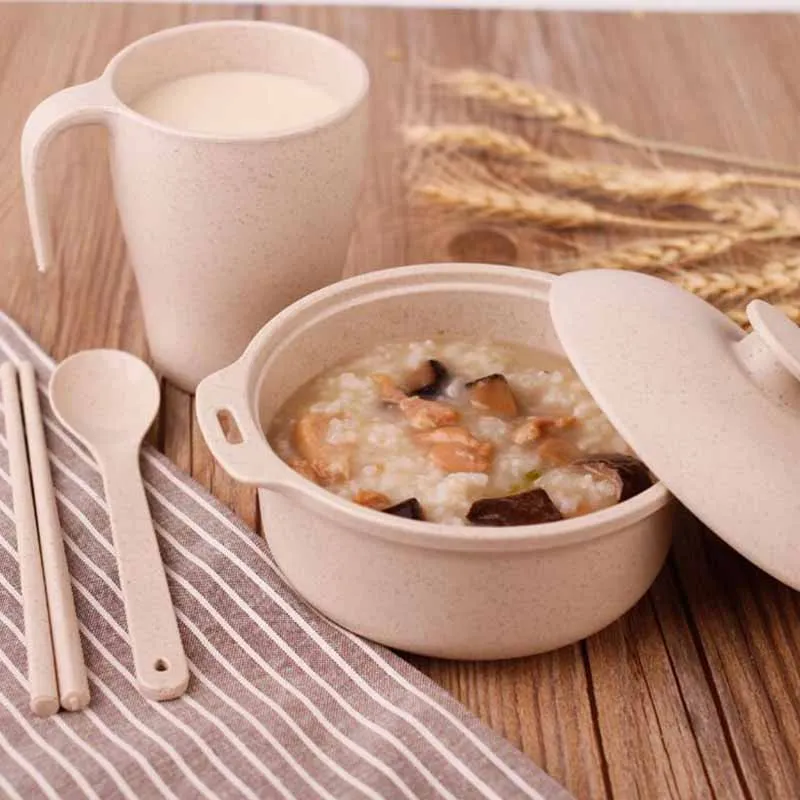 

YiHAO Dinnerware Sets Environmentally Friendly PLA Biodegradable Wheat Straw Tableware Set Solid Color Fork Dinnerware Set