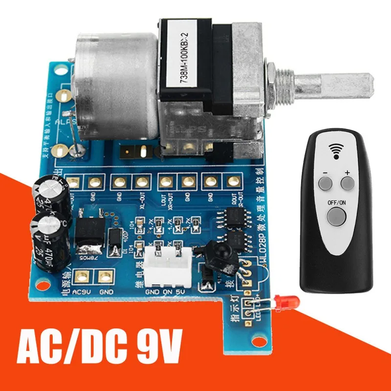 

AC/DC 9V Infrared Remote Control Volume Control Board ALPS Pre Potentiometer 80mmx 51mm Electric Control Board Module