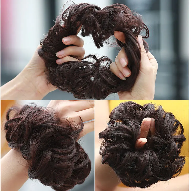 Messy Chingnon Hairpiece Hair Scrunchie Fake Curly Bun Elastic Band Updo Braidal Hair Piece Synthetic For Women False SARLA H2
