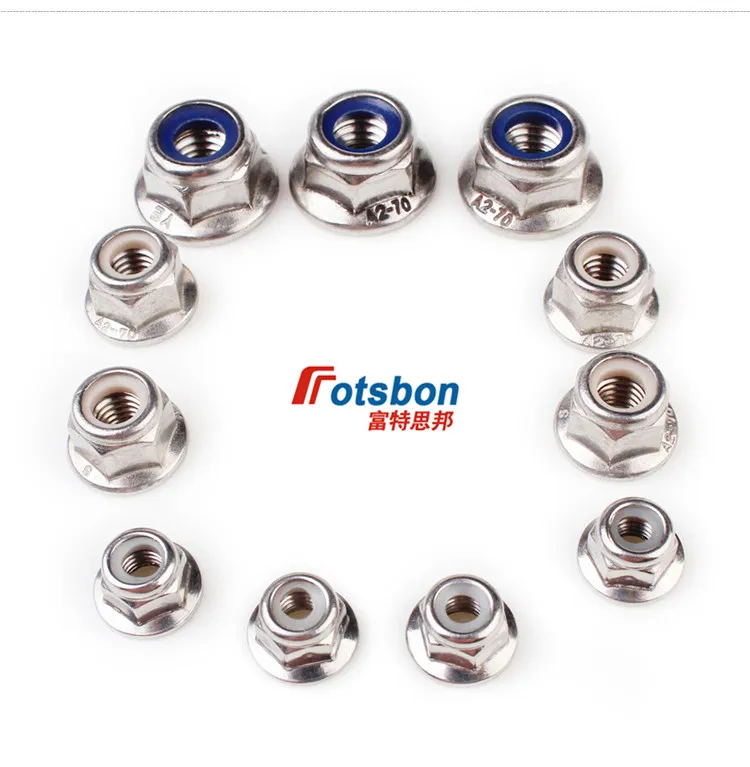 DIN6926/ISO7043 M5/M6/M8/M10/M12 нейлоновая вставка Шестигранная запирающая гайка фланец анти-свободные гайки 304 Тип стали нейлоновый замок Шестигранная гайка