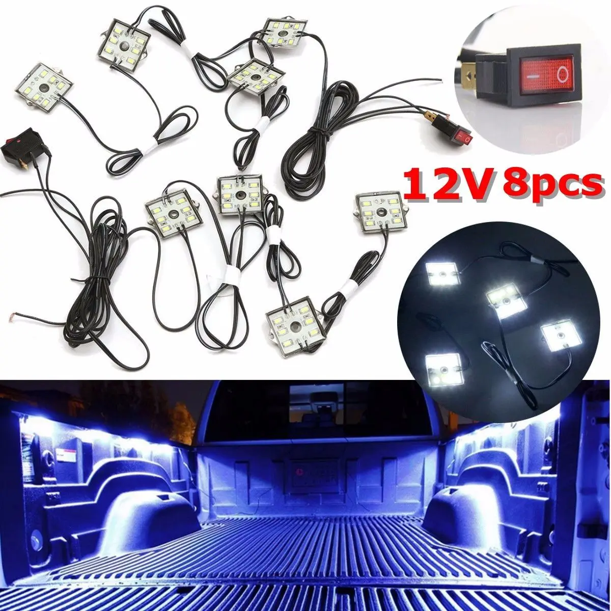 8X5630 SMD 48LED 12V светильник для внутреннего освещения, переключатель, комплект, светильник для багажника, кровать для грузовика, рабочий ящик, светильник ing, грузовая зона