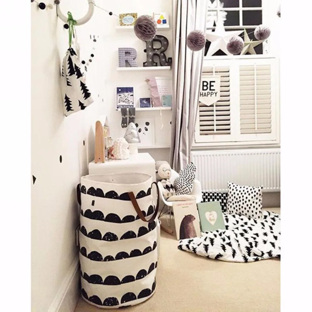 Storage Bucket With Handles Canvas Printing PE Waterproof Kids Toys Storages Barrel Home Washing Clothes Basket 40*50cm Sale