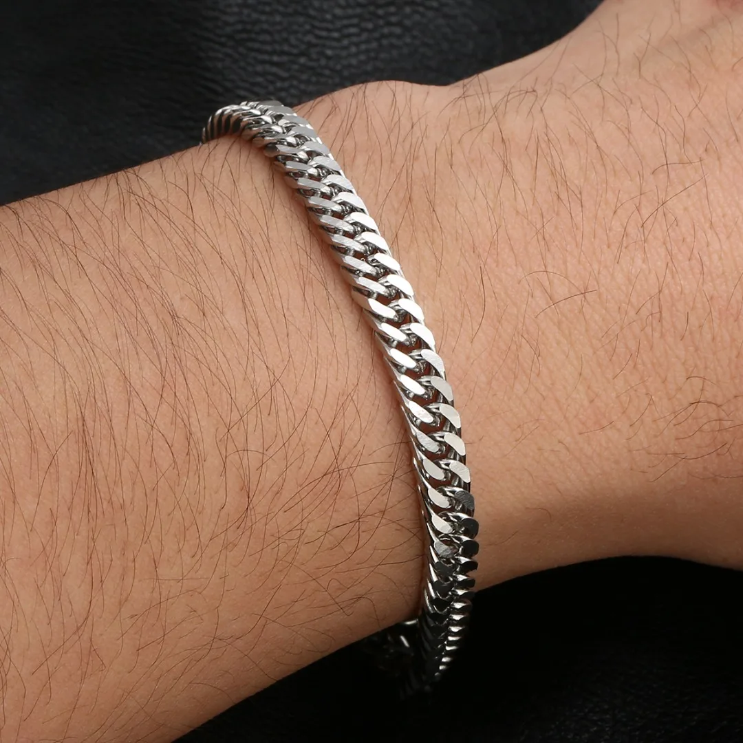 Classic Vintage Stainless Steel Bracelet Hip Hop Stylish Silver Color 6 Size Hand Chain Punk Rock Jewelry Accessories For Men