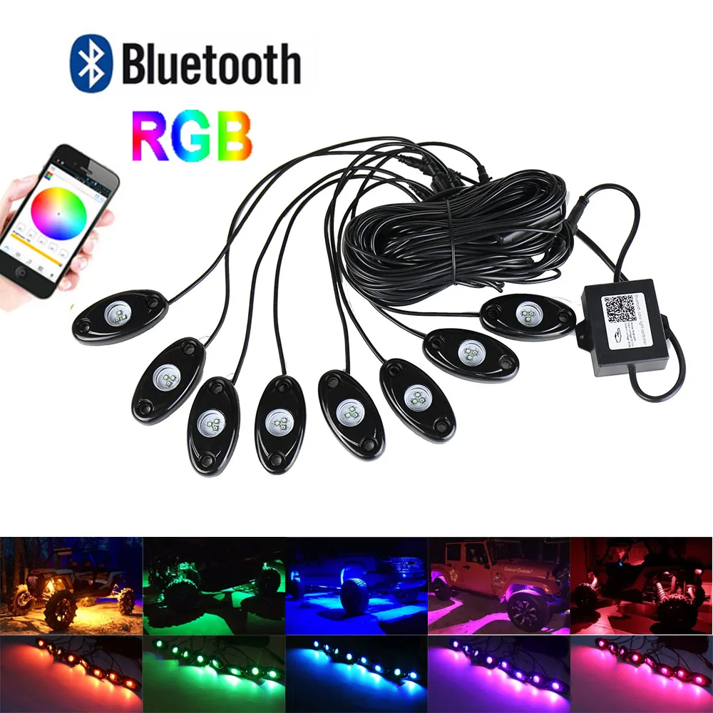 

8Pods RGB LED Rock Lights With Bluetooth Controller Function LED Neon Light Kit for Interior Exterior Under Off Road Truck Jeep