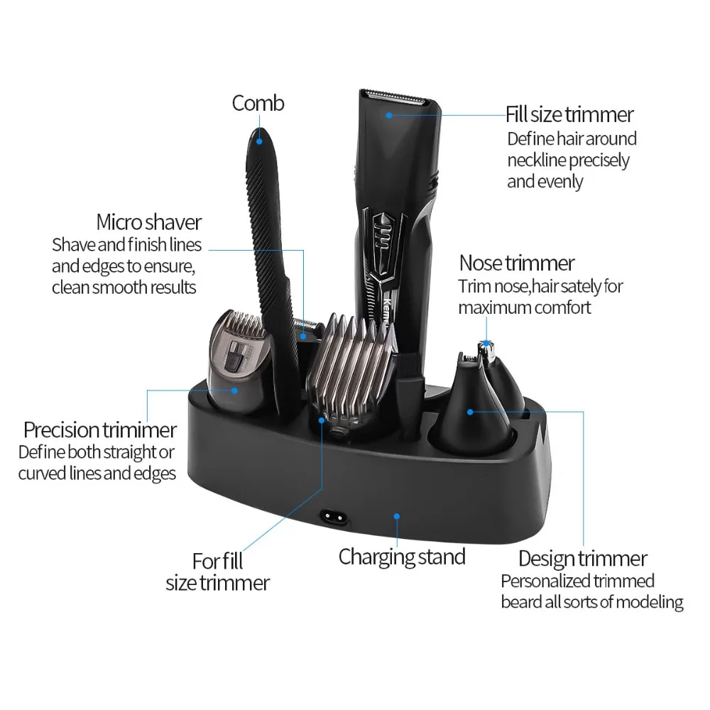 Kemei 5 в 1 триммер для волос многофункциональная Аккумуляторная Беспроводная Машинка для стрижки волос Машинка для стрижки электробритва бороды для мужчин 43